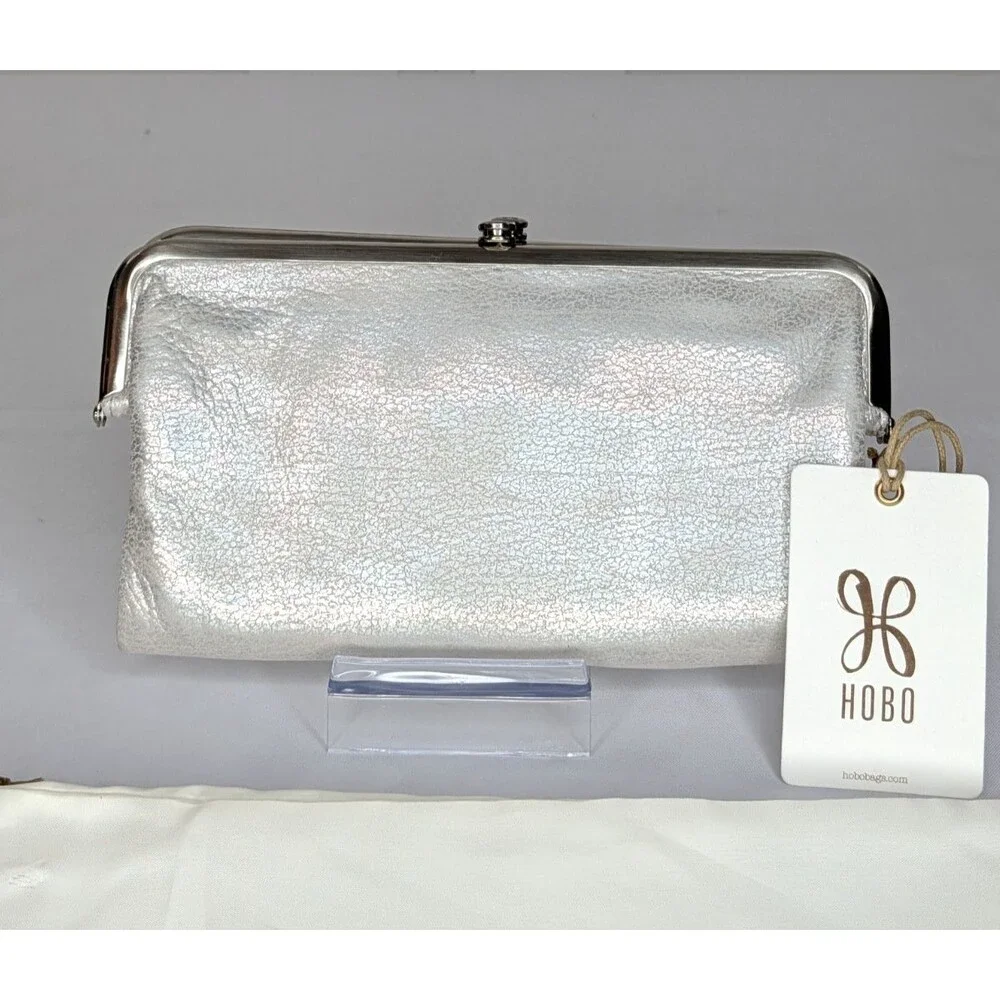 Hobo Lauren Double-Frame Leather Vintage Style Wallet - Silver, NWT